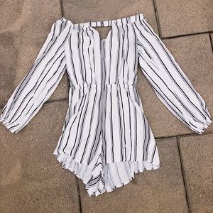 Striped off the shoulder romper